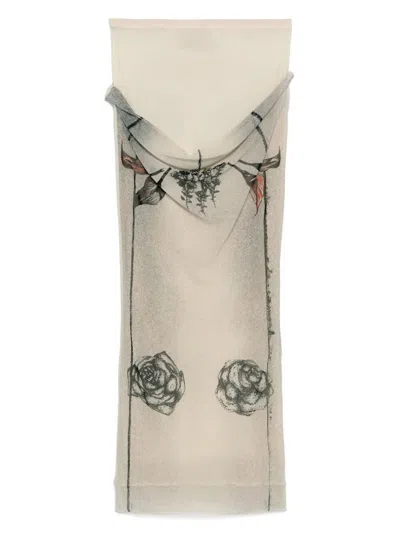 JEAN PAUL GAULTIER JEAN PAUL GAULTIER MESH SKIRT DOUBLE LAYER PRINTED "TATTOO ROSE & BIRD" CLOTHING