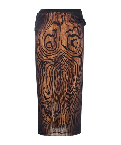 JEAN PAUL GAULTIER MESH SKIRT DOUBLE LAYER PRINTED 'WOOD'