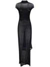 Jean Paul Gaultier Sheer Mesh Maxi Dress With Cap Sleeves In Black