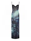 Jean Paul Gaultier Printed Tulle Maxi Dress In Blue