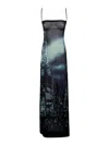 Jean Paul Gaultier Printed Tulle Maxi Dress In Blue