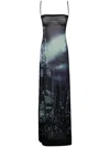 Jean Paul Gaultier Printed Tulle Maxi Dress In Navy Lightblue White Black