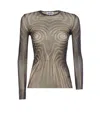 Jean Paul Gaultier Mesh Top With Geometric Pattern And Spiral Print In Black