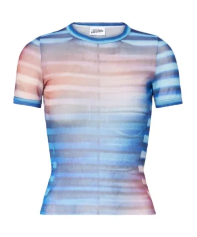 Jean Paul Gaultier Striped Slim Fit Round Neck Top In Blue