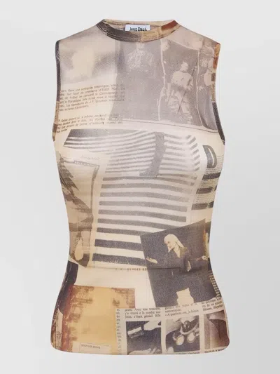 Jean Paul Gaultier Mesh Tank Top Journal Graphic Print In Neutral