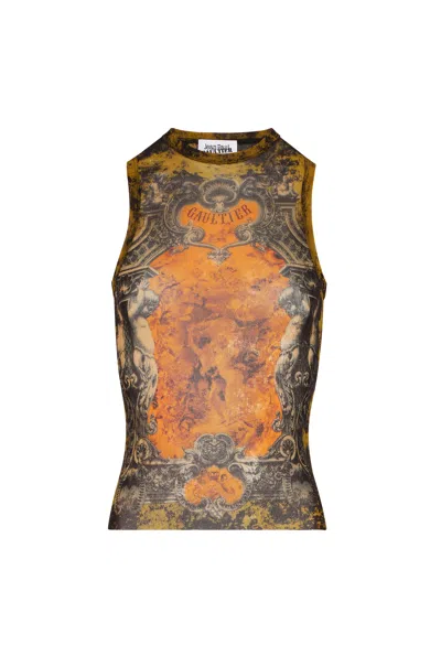 Jean Paul Gaultier Mesh Tank Top Printed Medaillon Woman Multicolor