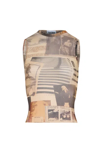 Jean Paul Gaultier Mesh Tank Top Woman Ecru Grey And Red In Brown