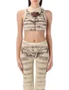 Jean Paul Gaultier Mesh Ls Sleeve Tatoo Marinier Top In Ecru Black Red