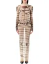 Jean Paul Gaultier Mesh Tattoo Striped Long Dress