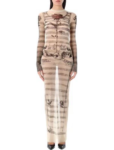 JEAN PAUL GAULTIER MESH TATOO MARINER LONG DRESS