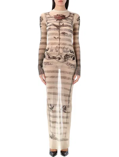 JEAN PAUL GAULTIER JEAN PAUL GAULTIER MESH TATTOO-INSPIRED LONG DRESS