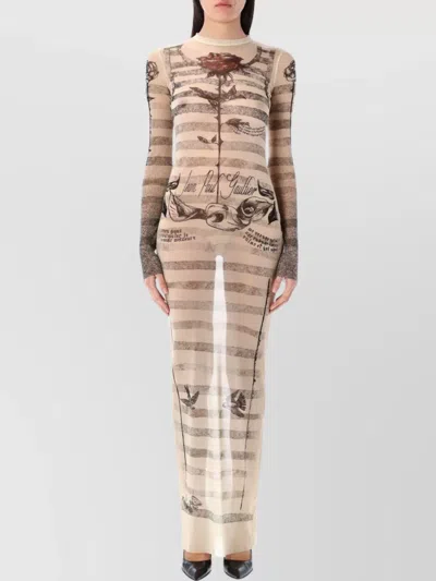 JEAN PAUL GAULTIER MESH TATTOO STRIPED LONG DRESS