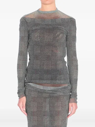 JEAN PAUL GAULTIER JEAN PAUL GAULTIER MESH TOP DOUBLE LAYER PRINTED "BODY SHADOW" AND "PRINCE OF WALES" CLOTHING
