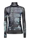 Jean Paul Gaultier Tulle Turtleneck Top In Blue