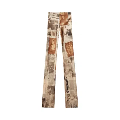 Pre-owned Jean Paul Gaultier Mesh Trouser Printed Journal 'ecru/light Grey/red' | White | Women's Size S