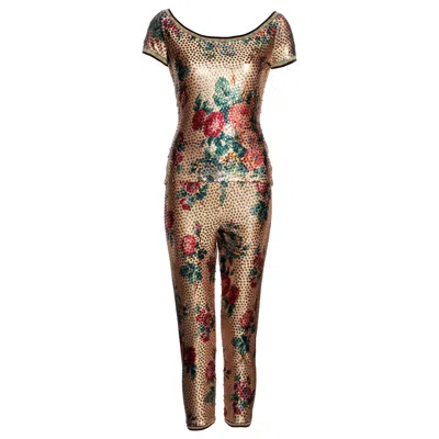 Pre-owned Jean Paul Gaultier Metallic Gold Sequin T-shirt And Leggings Set, Ss 1991 In Brown