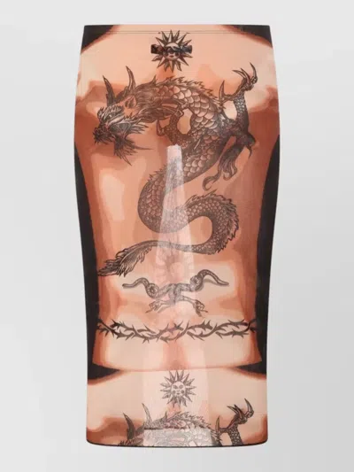 Jean Paul Gaultier Women S Re-edition Safe Sex Tattoo Long Skirt Black In Multi
