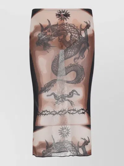 Jean Paul Gaultier Women S Re-edition Safe Sex Tattoo Long Skirt Black In Multi