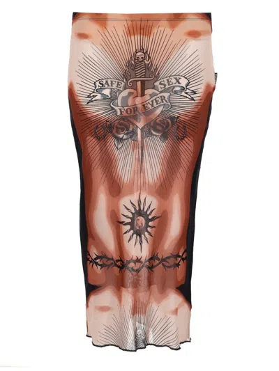 Jean Paul Gaultier Women S Re-edition Safe Sex Tattoo Long Skirt Black In Multi