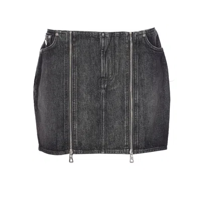 Jean Paul Gaultier Mini Denim Front Zipped Skirt In Gray