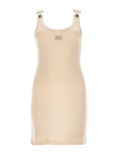 Jean Paul Gaultier Mini Dress With Logo Patch In Neutral