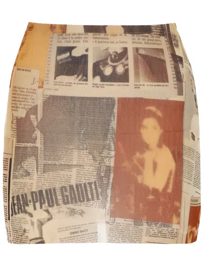 Jean Paul Gaultier Mini Skirt High Waist Newspaper Print In Animal Print