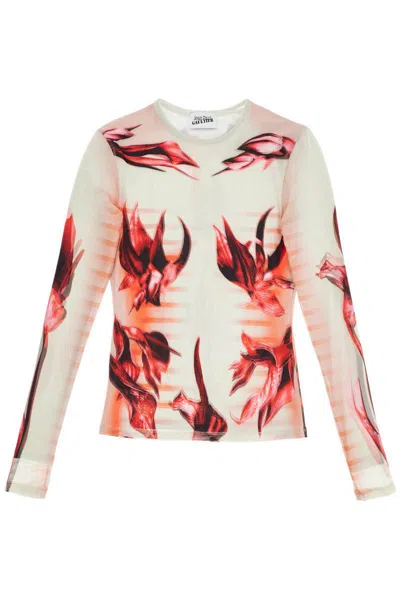 Jean Paul Gaultier Mint Jersey Top With Floral Pattern And Double Layer Women In Pink