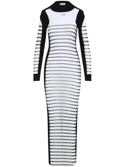 Jean Paul Gaultier Mix Mesh And Knit Long Sleeves Dress Printed "mariniere"