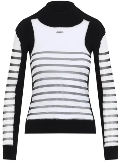 JEAN PAUL GAULTIER JEAN PAUL GAULTIER MIX MESH AND KNIT LONG SLEEVES PULLOVER PRINTED "MARINIERE" CLOTHING