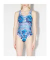 Jean Paul Gaultier Blue Morphing Rose-print Bodysuit In Nude
