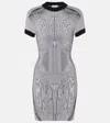 Jean Paul Gaultier Short Dress In Black And White Striped Jacquard Viscose In Schwarz