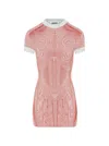 Jean Paul Gaultier Morphing Pinstripes Jacquard Short Dress Mint And Orange In Pink