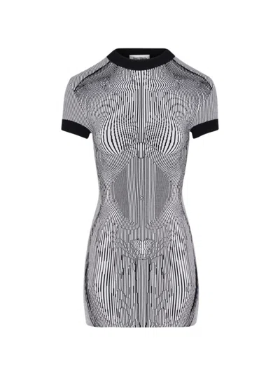 JEAN PAUL GAULTIER JEAN PAUL GAULTIER MORPHING PINSTRIPES JACQUARD SHORT DRESS WHITE