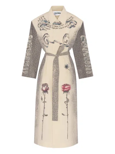 Jean Paul Gaultier Multi-tatoo Printed-belted Trench Coat In Neutral