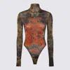 Jean Paul Gaultier Mesh Body Open Back Printed Medaillon Woman Multicolor