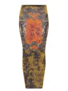Jean Paul Gaultier Mesh Skirt With Graphic Print Overlay In Multi