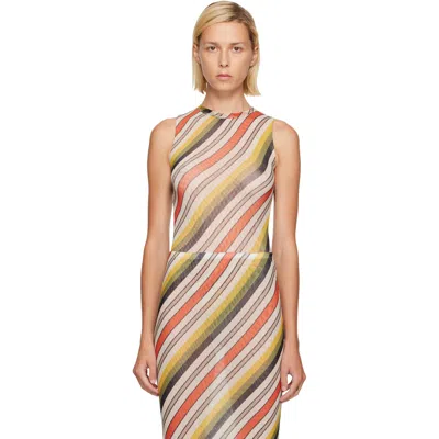 Jean Paul Gaultier Multicolor Mesh Tank Top Printed Retro Stripe Bodysuit
