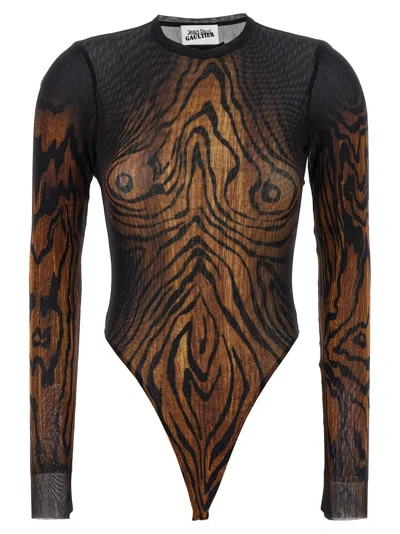 Jean Paul Gaultier Tiger-print Mesh Bodysuit In Multi