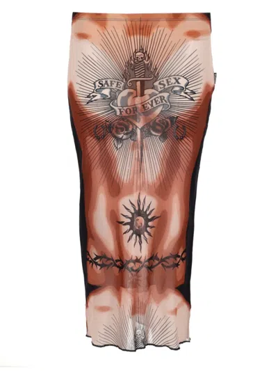 Jean Paul Gaultier Women S Re-edition Safe Sex Tattoo Long Skirt Black In Multi