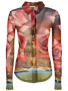 Jean Paul Gaultier Red Rose-print Mesh Shirt In Multicolor