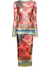 Jean Paul Gaultier Rose-print Mesh Midi Dress In Multicolor