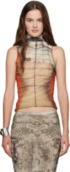 Jean Paul Gaultier Printed Tulle The Fire Tank Top