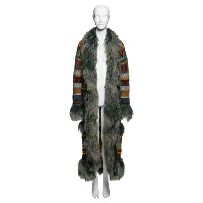 Pre-owned Jean Paul Gaultier Multicolour Virgin Wool Coat With Mongolian Fur Trim, Fw 2004 In Black