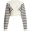Jean Paul Gaultier Ribbed Mariniere Cropped Knit Pullover In White/navy