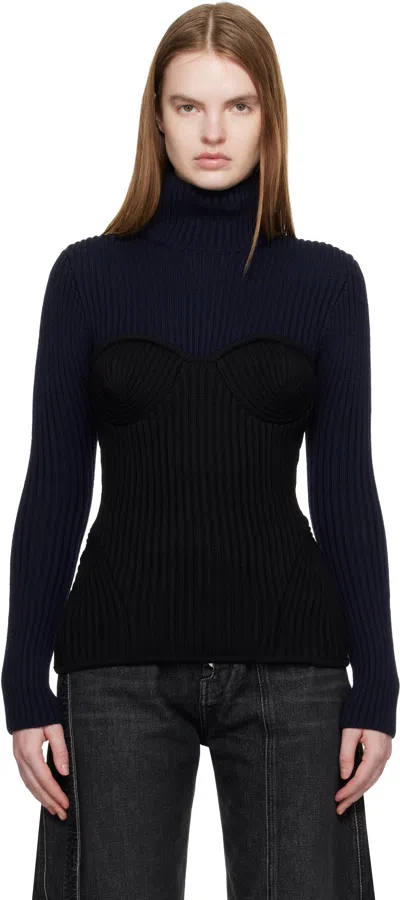 Jean Paul Gaultier Ribbed Merino Wool Knit Bustier Top In Black