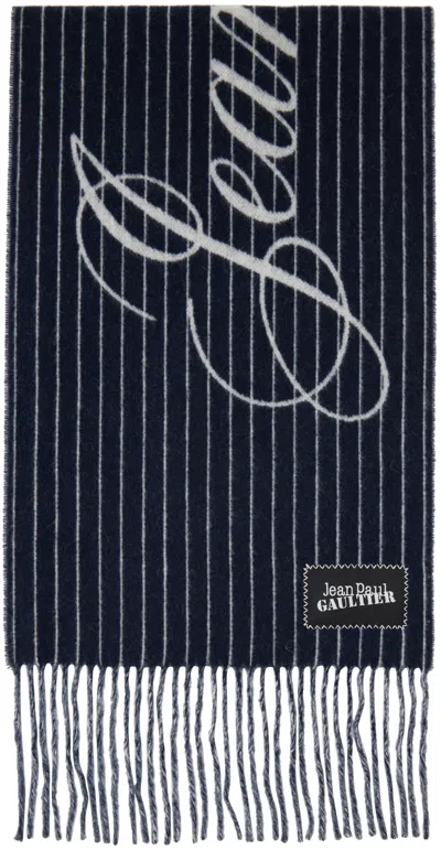 Jean Paul Gaultier Navy & Off-white 'the Striped' Scarf In 5901-navy/white