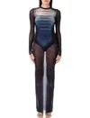 Jean Paul Gaultier Le Male Printed Mesh Long-sleeve Maxi Dress