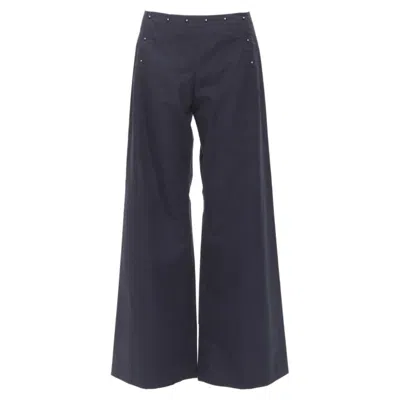 Pre-owned Jean Paul Gaultier Navy Silver Button Wide Leg Pants In Blue