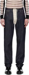 Jean Paul Gaultier Navy 'the Contrasting Lace-up Denim' Jeans In 5568-indigo/beige
