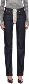 Jean Paul Gaultier Contrasting Lace-up Jeans In 5568 Indigo/beige